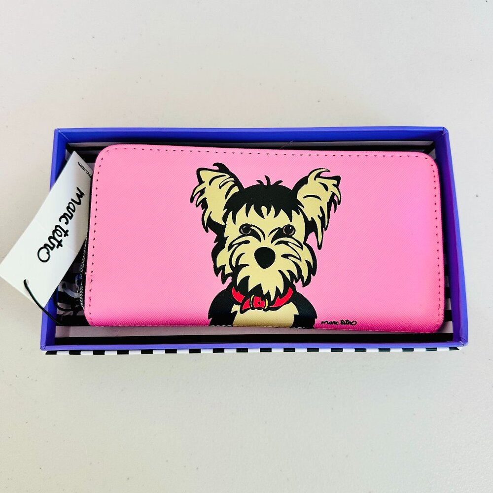 MARC TETRO FAUX LEATHER SHIH TZU DOG PUPPY PINK ZIP-AROUND LONG WALLET